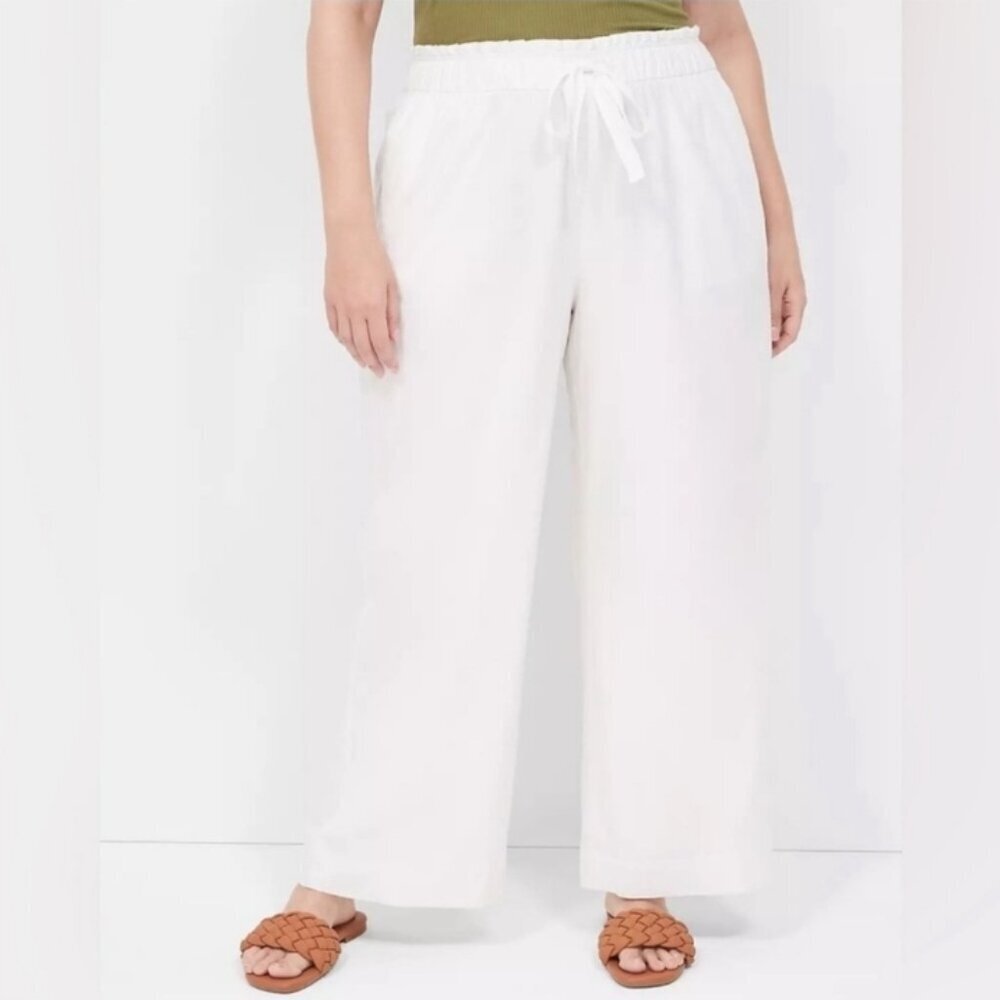 Lane Bryant White Wide Leg Drawstring Pants